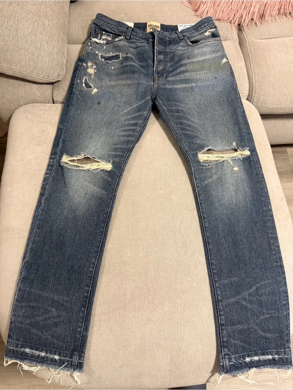 Gallery Dept Distressed Dark Blue Slim Straight Jeans